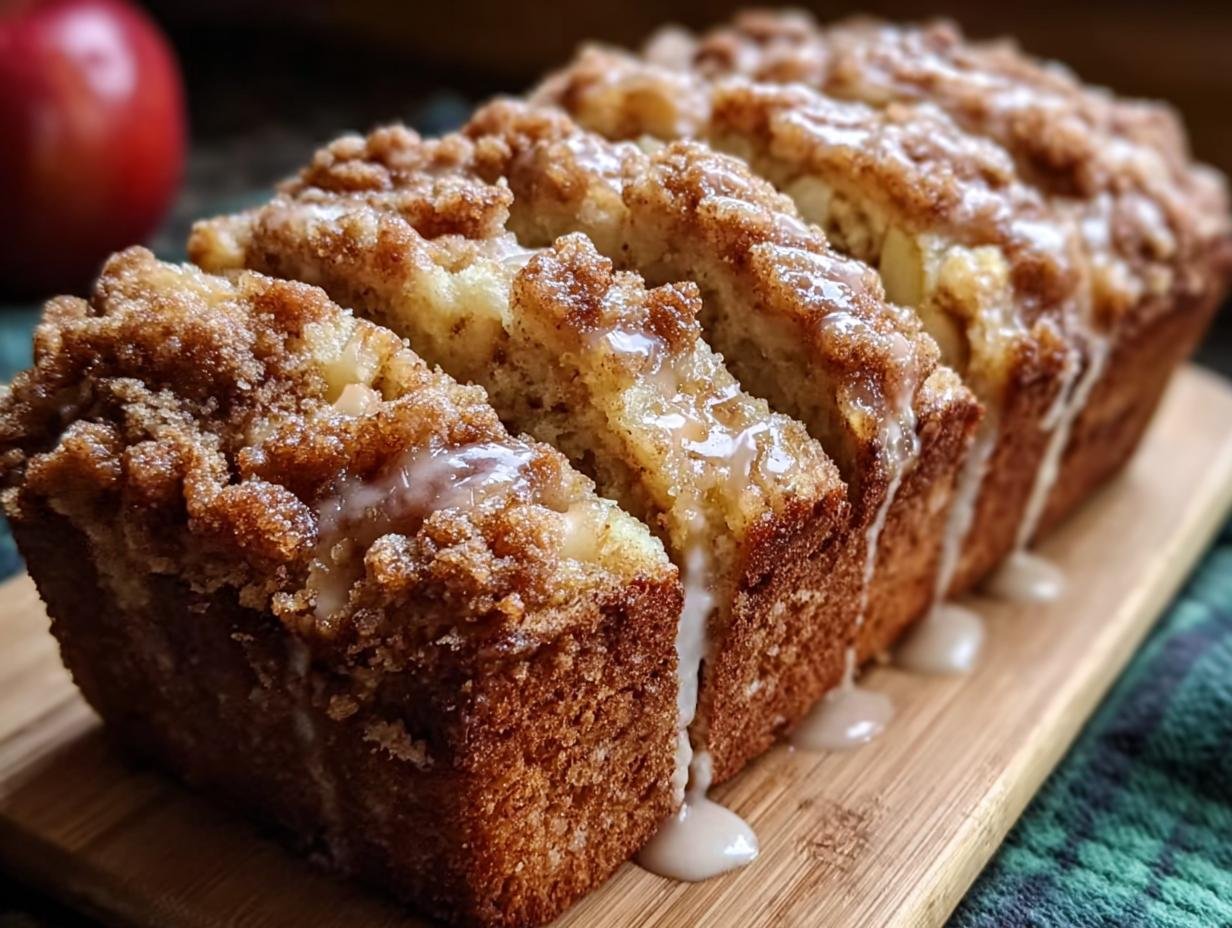 Amish Apple Fritter Bread: 1 Amazing Loaf - A slice of the finished bread with crumb topping