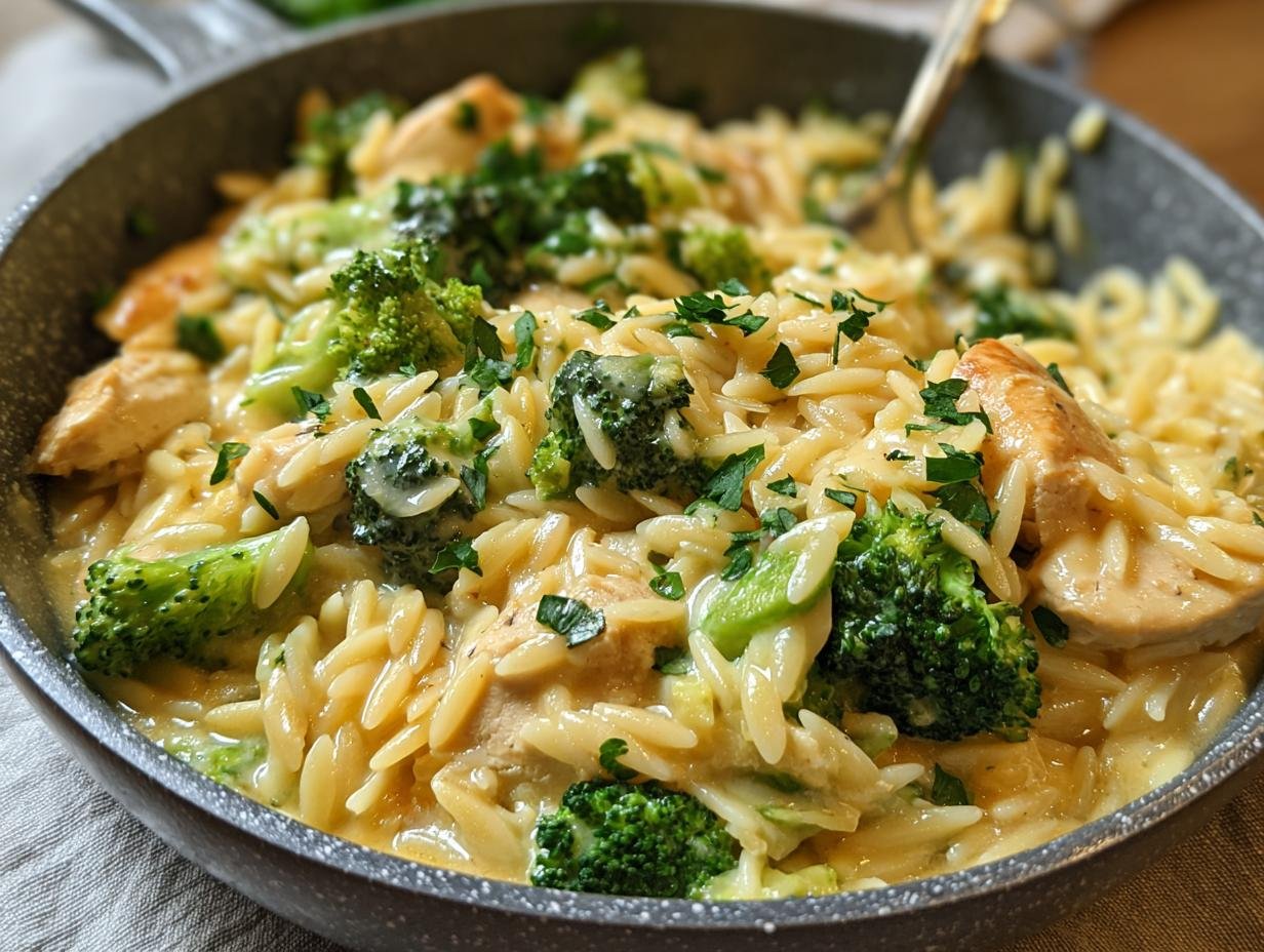 Cheesy Chicken Broccoli Orzo: 1 Pan Dinner - Cheesy Chicken Broccoli Orzo - additional detail