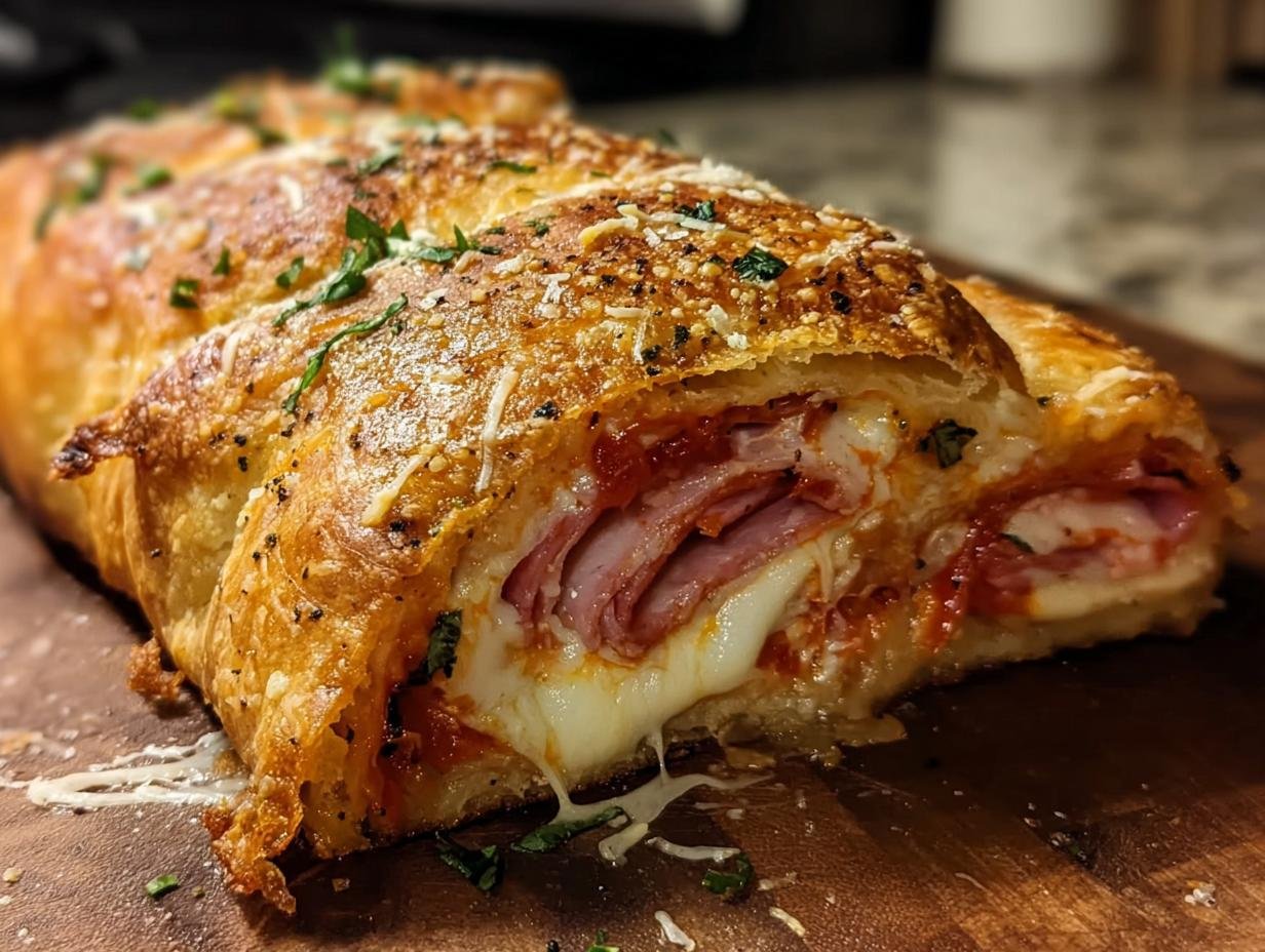 Authentic Italian Stromboli: Italian Stromboli being rolled with fillings