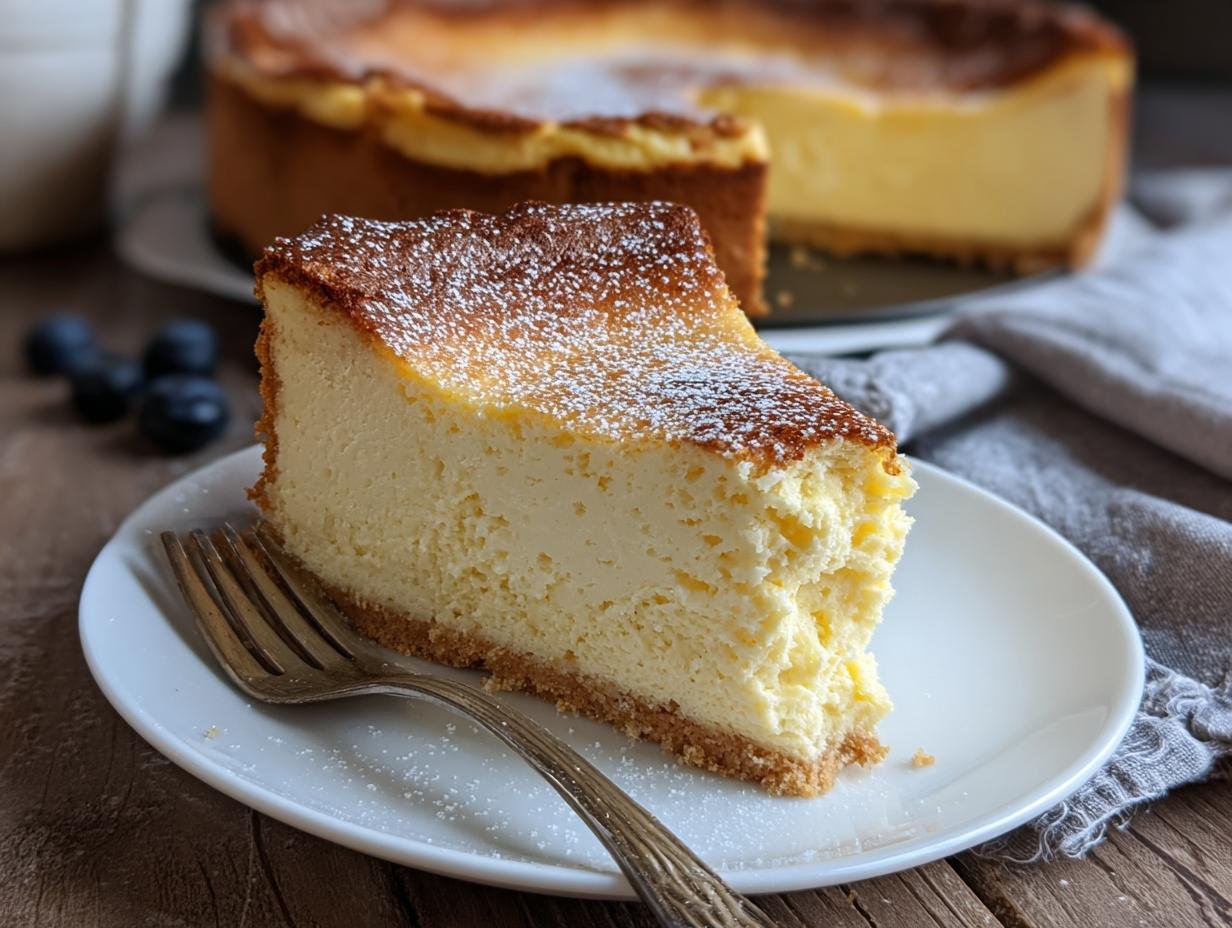 Kasekuchen German Cheesecake cooling in the oven