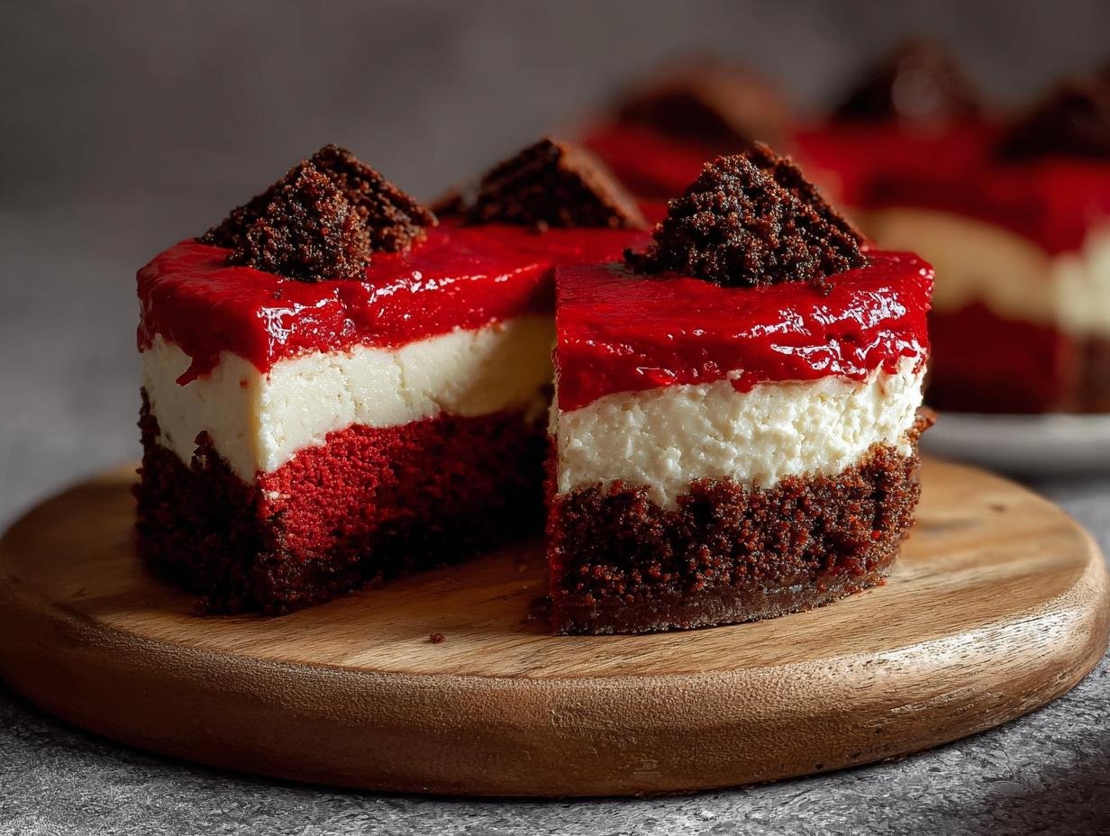 Decadent Red Velvet Cheesecakes: 1 Easy Recipe - Red Velvet Cheesecakes Dessert - finished cheesecake with topping