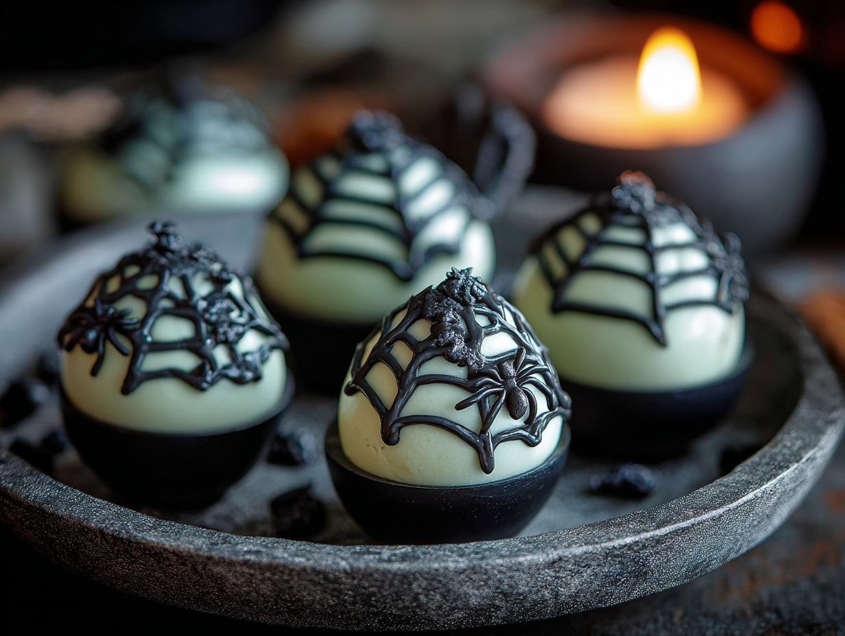Spider Web Deviled Eggs: 6 Spooky Delights - Spider Web Deviled Eggs - additional detail