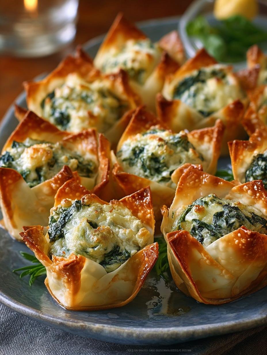 Baked Spinach Artichoke Wonton Cups: 12 Flavorful Bites - Baked Spinach Artichoke Wonton - main visual representation