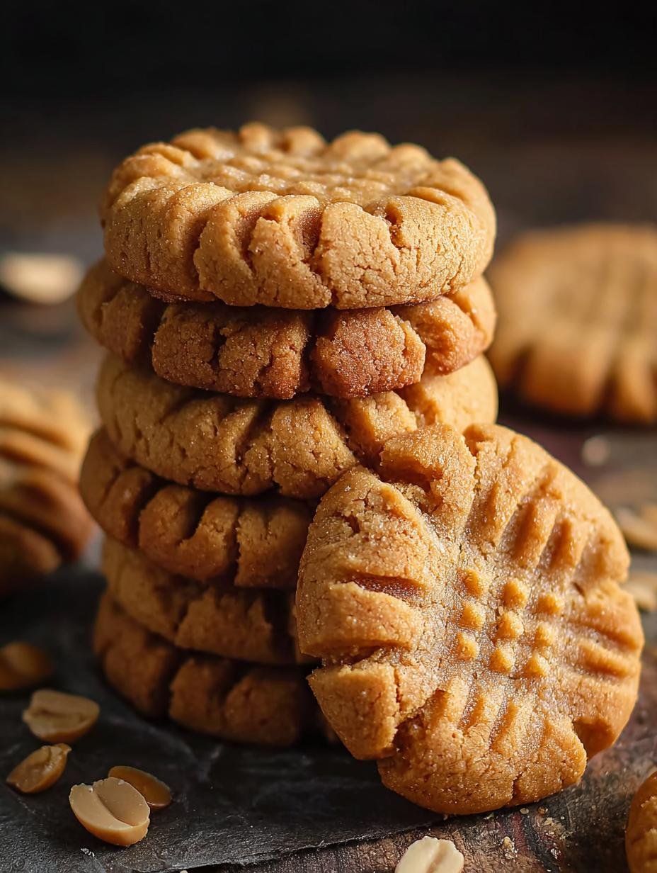 Close-up of golden Cake Mix Peanut Butter Cookies with a classic fork pattern
