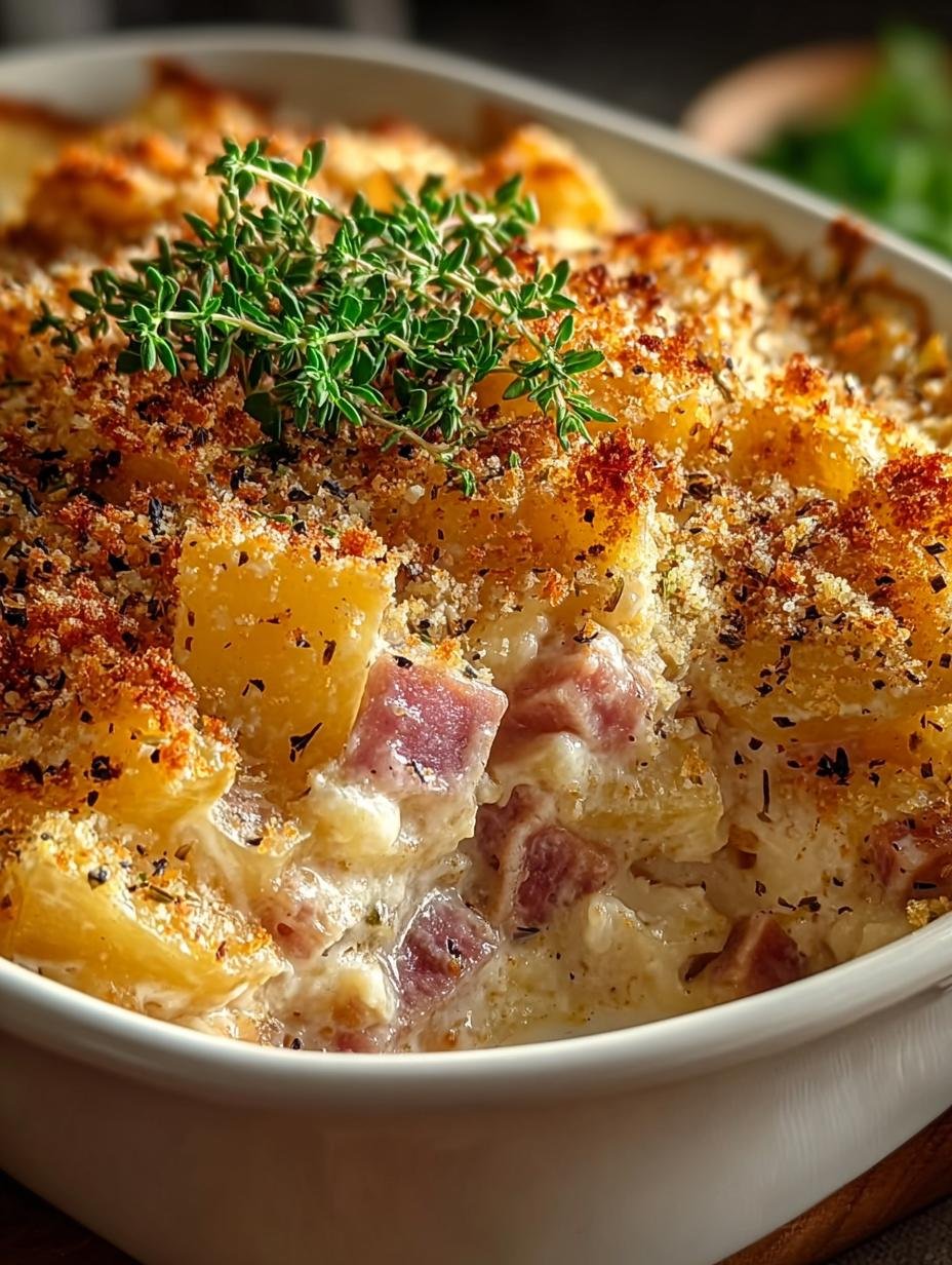 Irresistible Chicken Cordon Bleu Casserole fresh from the oven on a serving dish