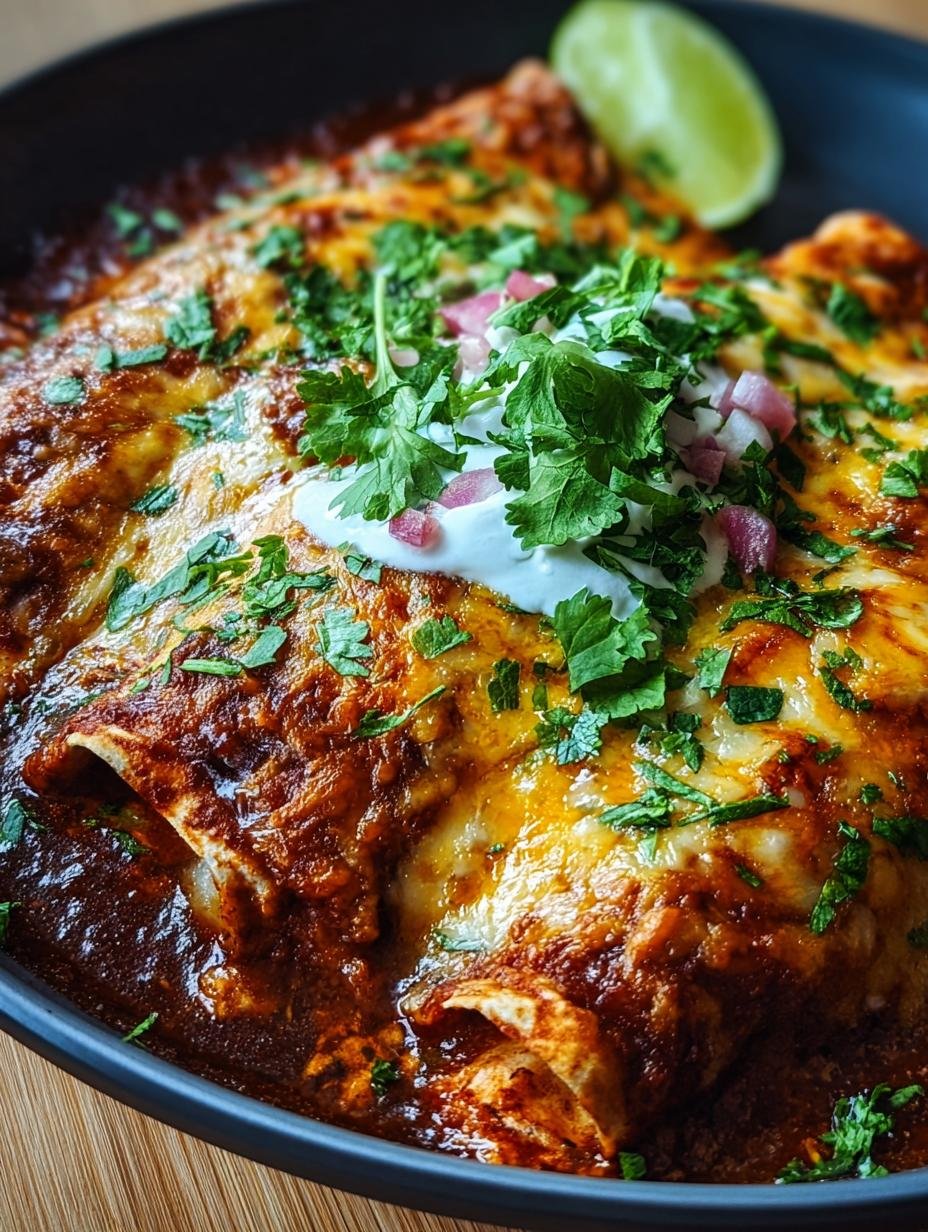 Delicious Chicken Enchiladas baked to golden perfection in a casserole dish, ready to serve