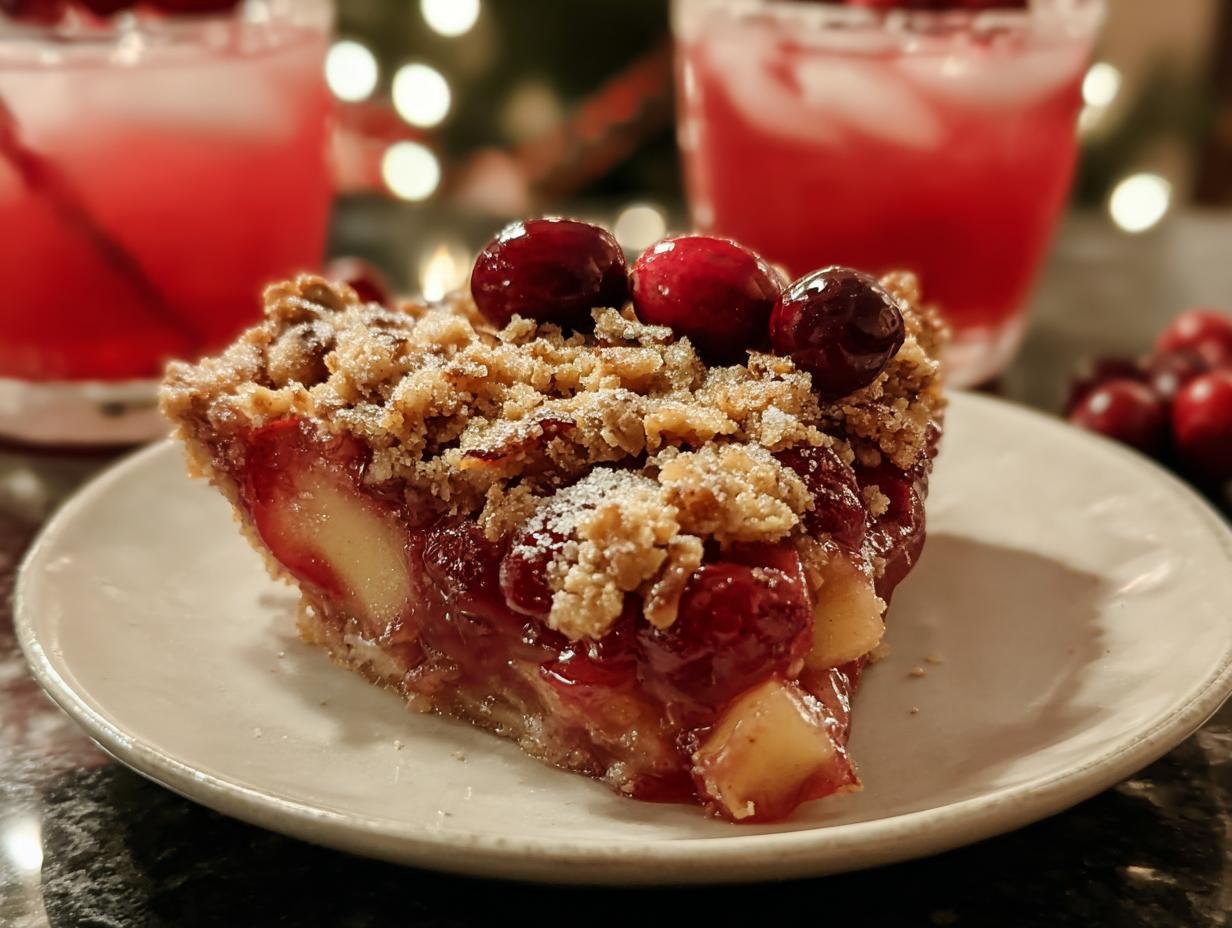 Cranberry Apple Crisp: 45-Min Comfort Classic - A slice of cranberry apple crisp served with vanilla ice cream