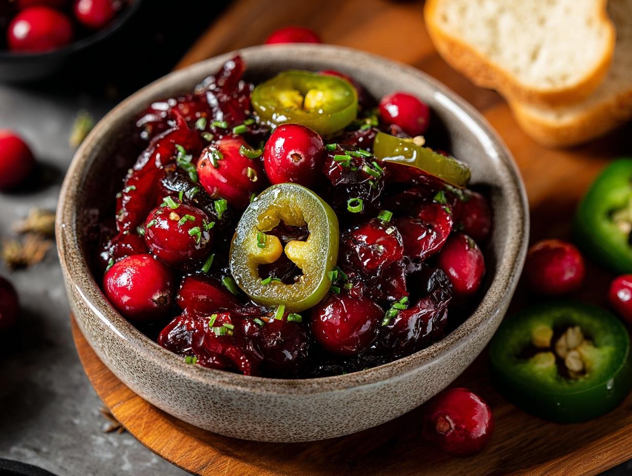 Cranberry Candied Jalapenos: Perfect Sweet & Spicy Treat - Close-up of sliced jalapeños and fresh cranberries ready for cooking