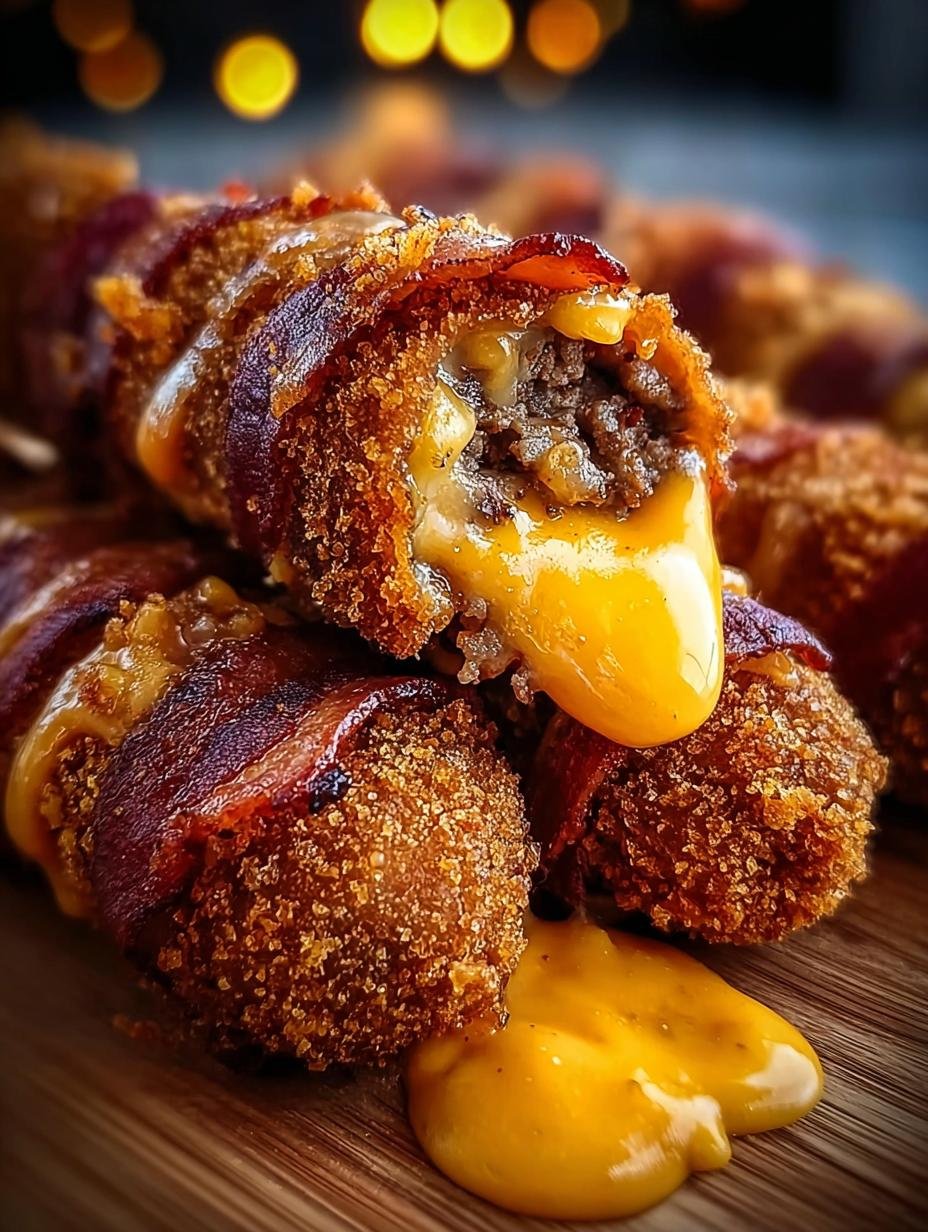 Delicious Deep Fried Beef Bacon Cheeseburger Corn Dogs with crispy golden batter and savory filling, perfect for a fun meal