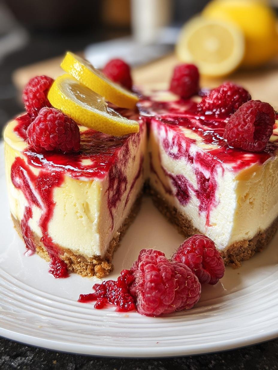 Lemon Raspberry Swirl Cheesecake: 1 Incredible Treat - Lemon Raspberry Swirl Cheesecake - additional detail