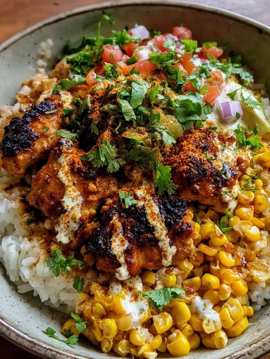Delicious Mexican Street Corn Chicken served in a bowl with cilantro-lime rice and fresh lime wedges, showcasing vibrant colors and creamy textures