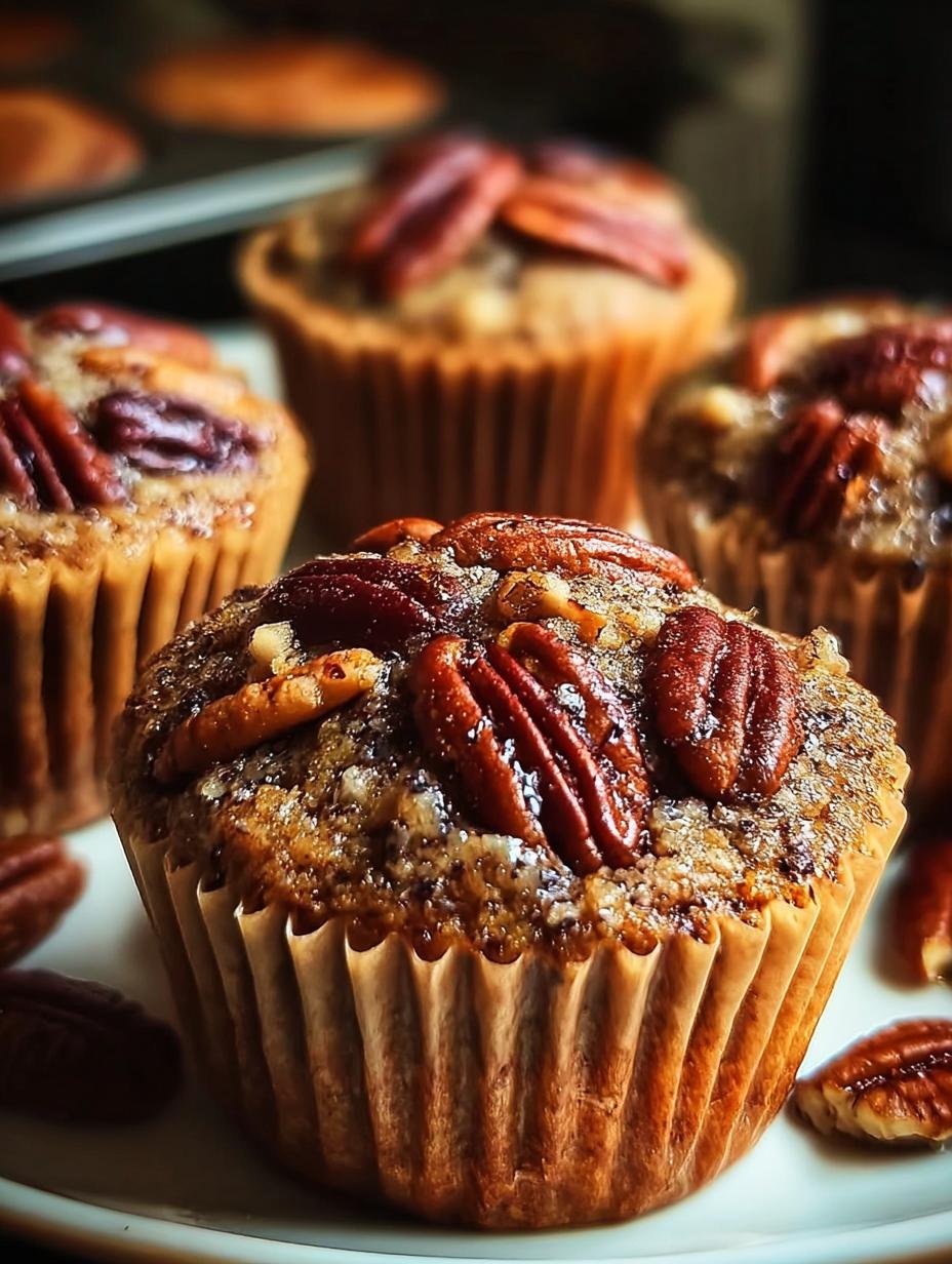 Warm Pecan Pie Muffins cooling on a wire rack, showing their golden-brown tops