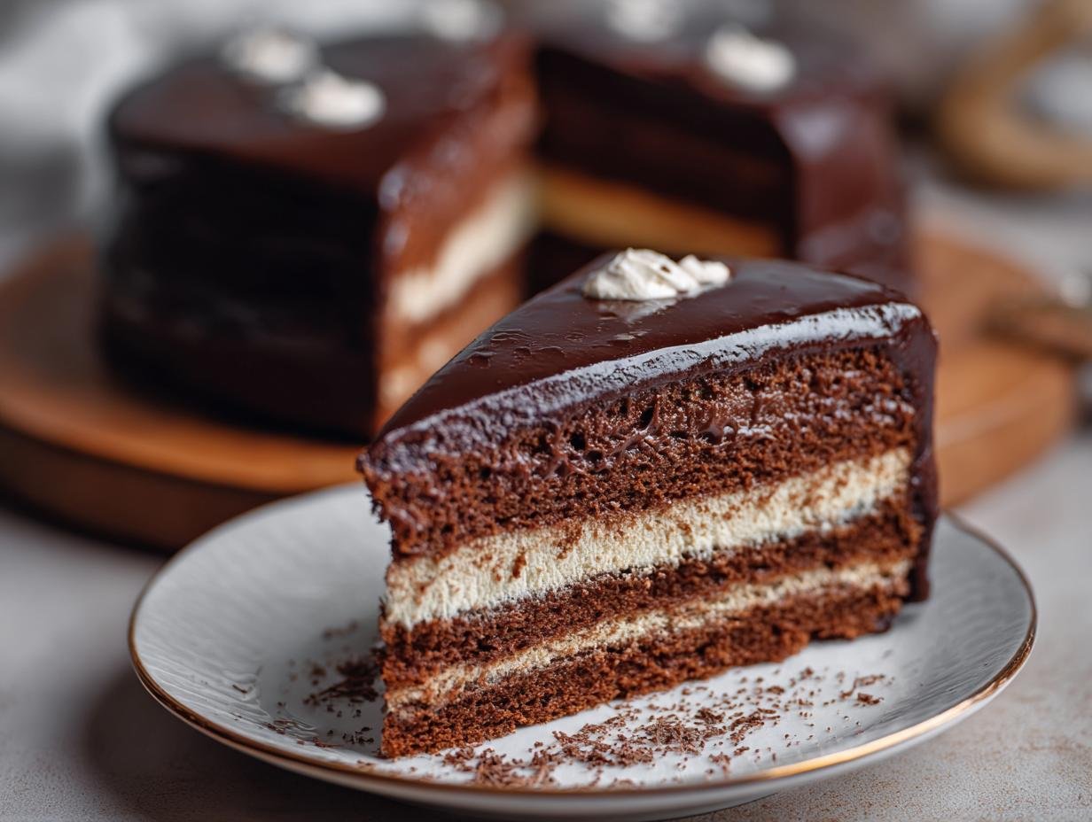 Sachertorte Austrian Chocolate Cake - a rich, dense chocolate cake with apricot jam and chocolate glaze