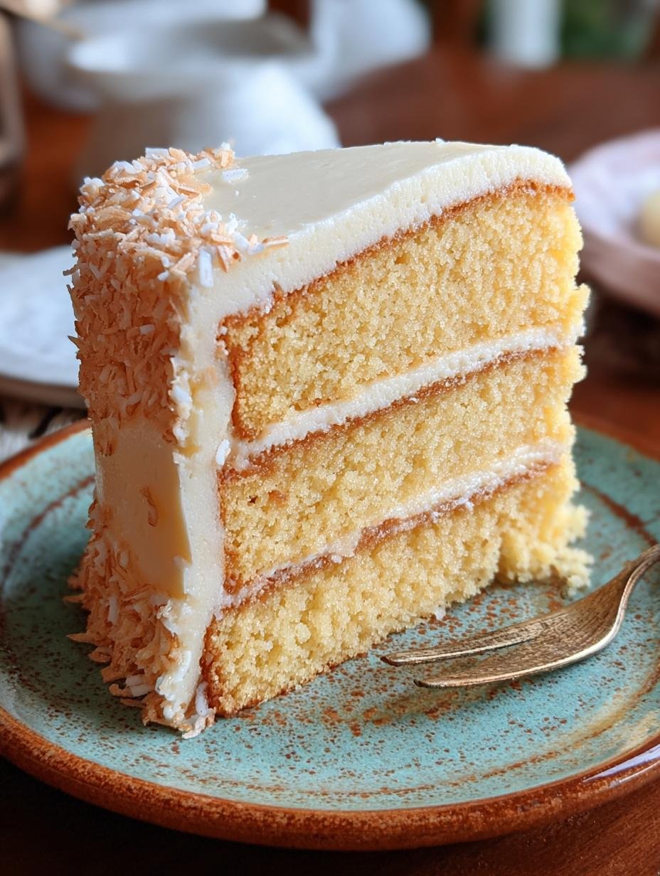 Slice of Soft Vanilla Cake on a white plate with a fork, showing its tender crumb and moist texture