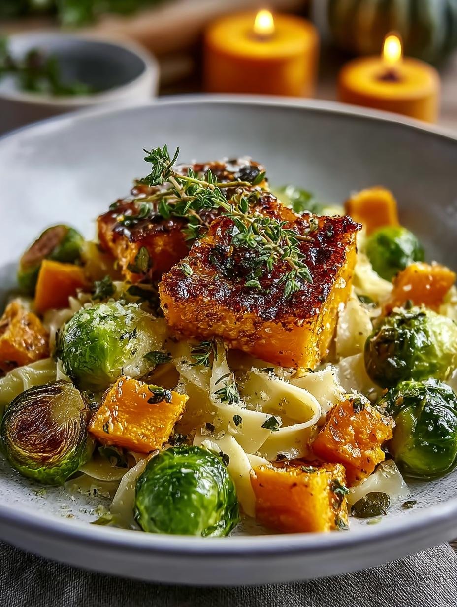 Creamy Butternut Squash Brussels Sprouts Pasta Delight