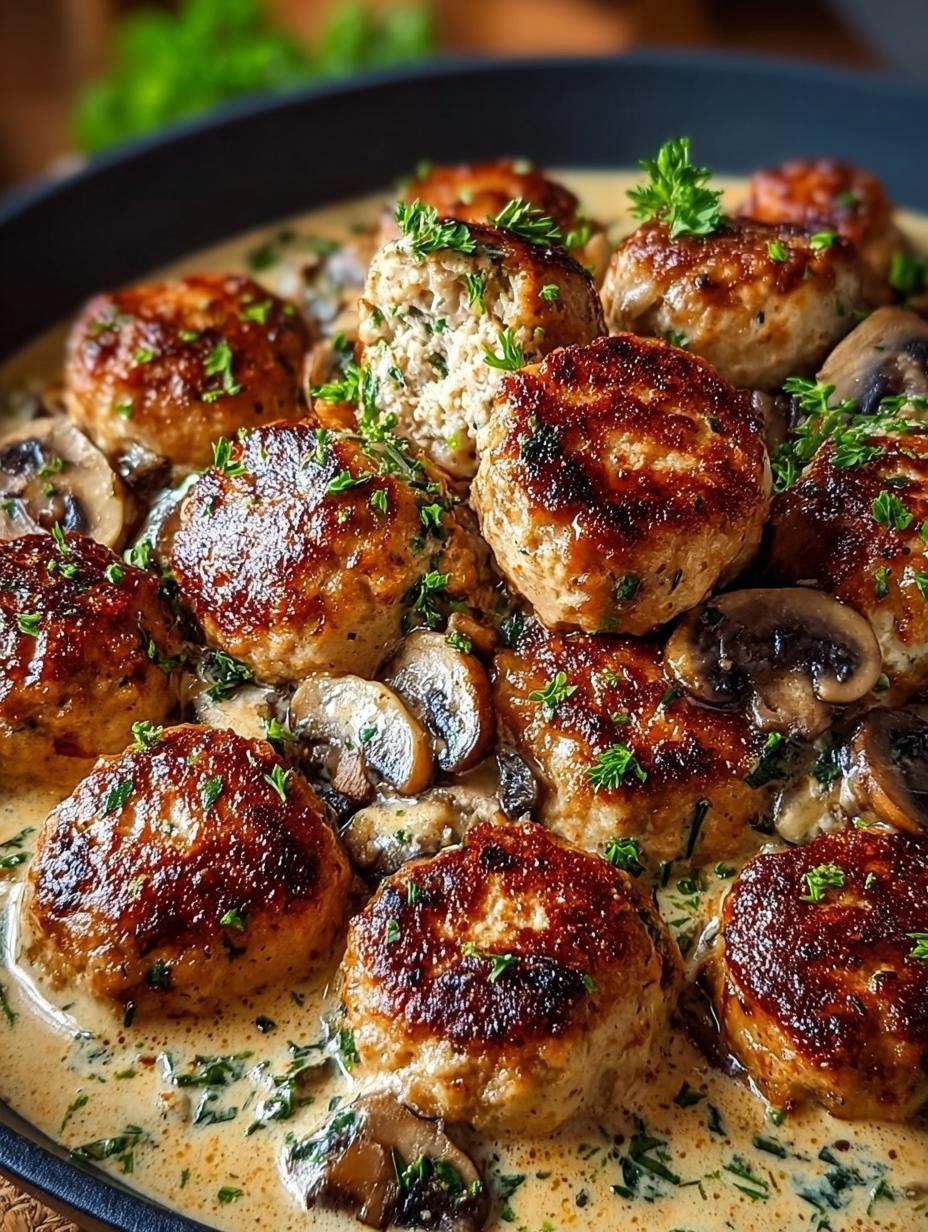 Best Creamy Mushroom Chicken Meatballs Recipe - Creamy Mushroom Chicken Meatballs - main visual representation