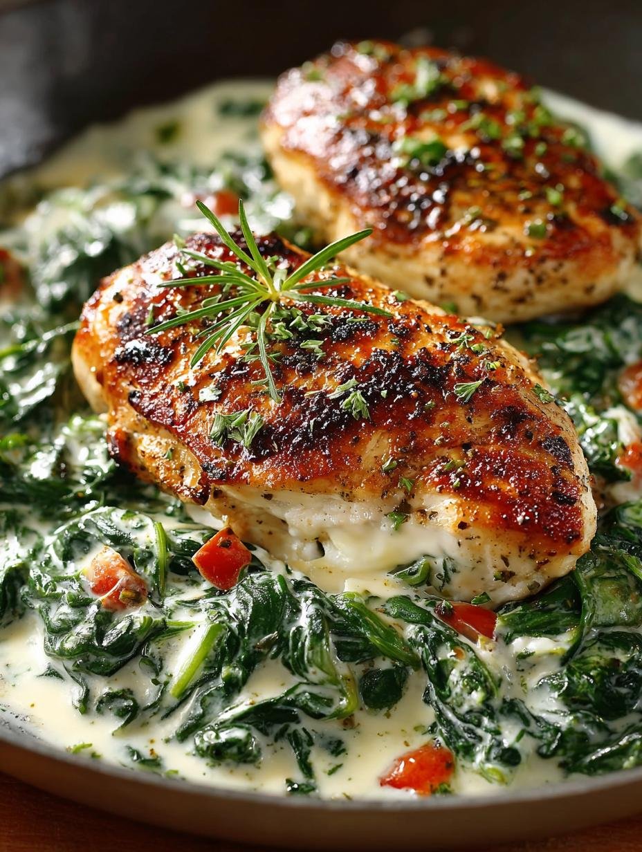 Delicious Creamy Spinach Chicken with Garlic Parmesan - Creamy Spinach Chicken - main visual representation