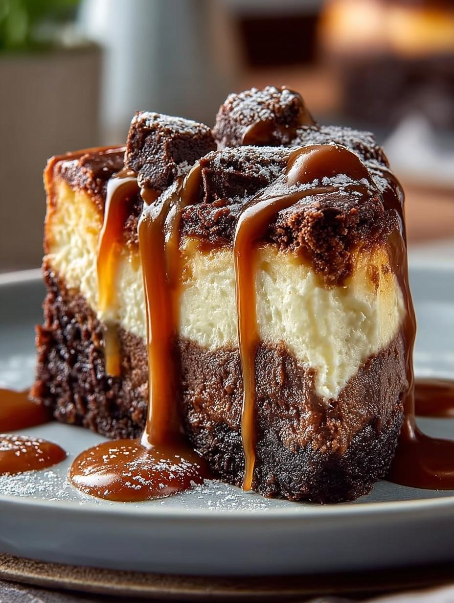 Indulgent Caramel Brownie Cheesecake with 5 Layers - Caramel Brownie Cheesecake - main visual representation