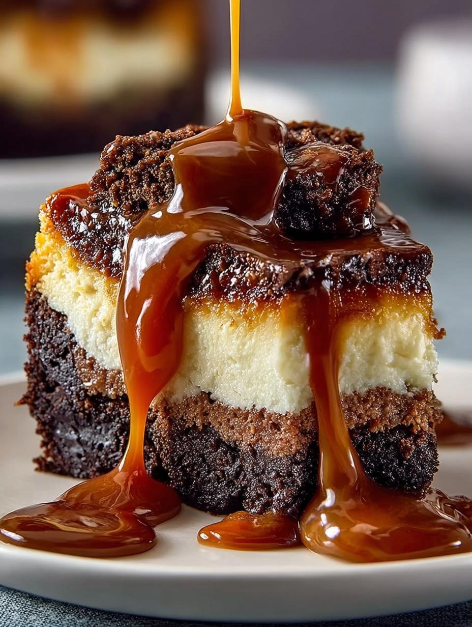 Indulgent Caramel Brownie Cheesecake with 5 Layers - Caramel Brownie Cheesecake - additional detail