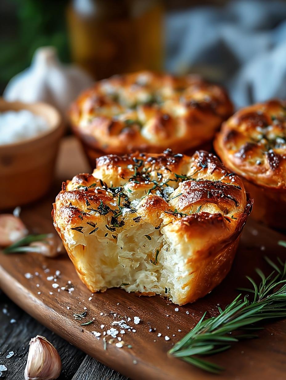 Irresistible Golden Crust Garlic Rosemary Focaccia Muffins