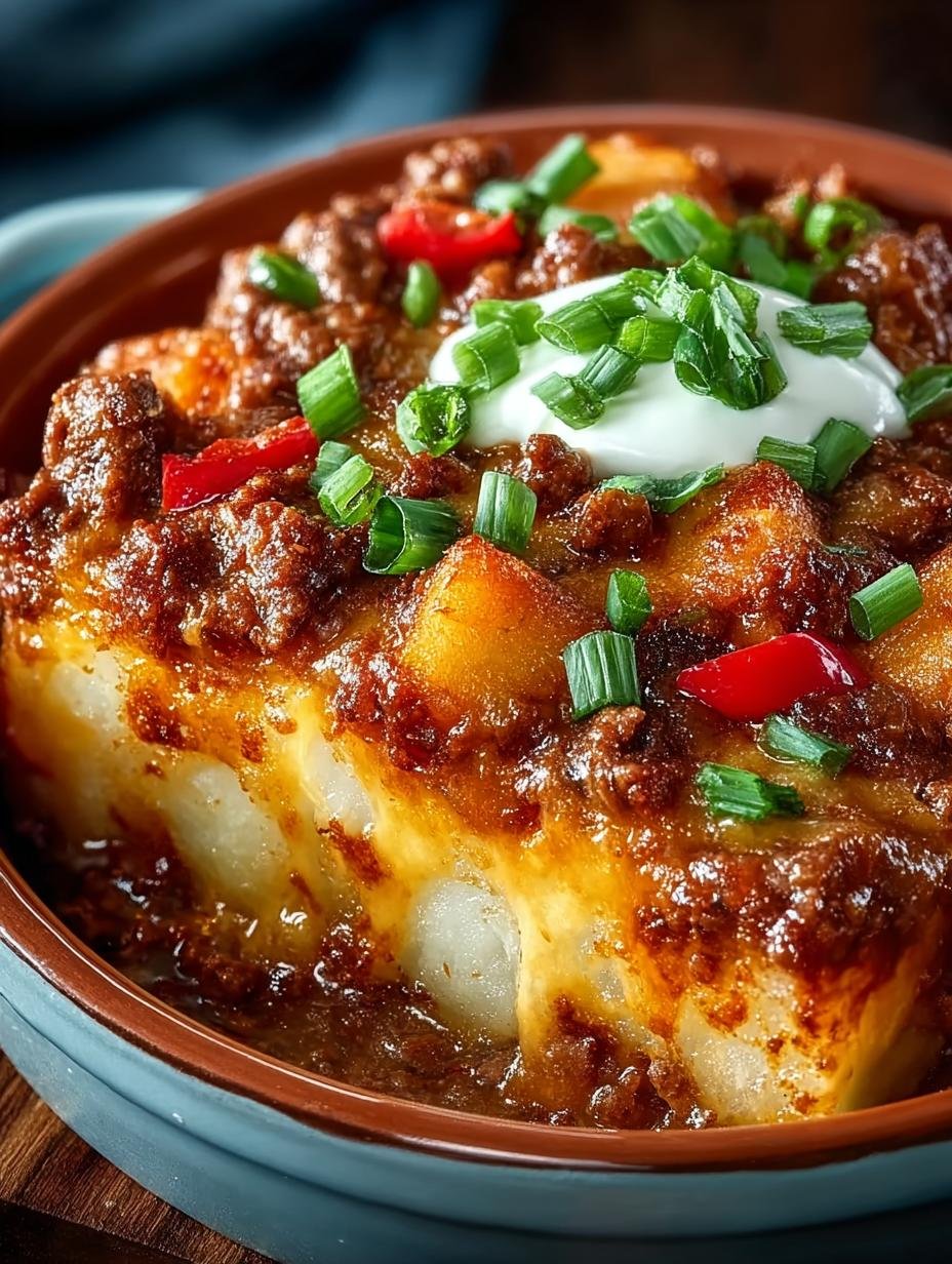 Irresistible Slow Cooker Cowboy Casserole with layers of beef, beans, and cheese