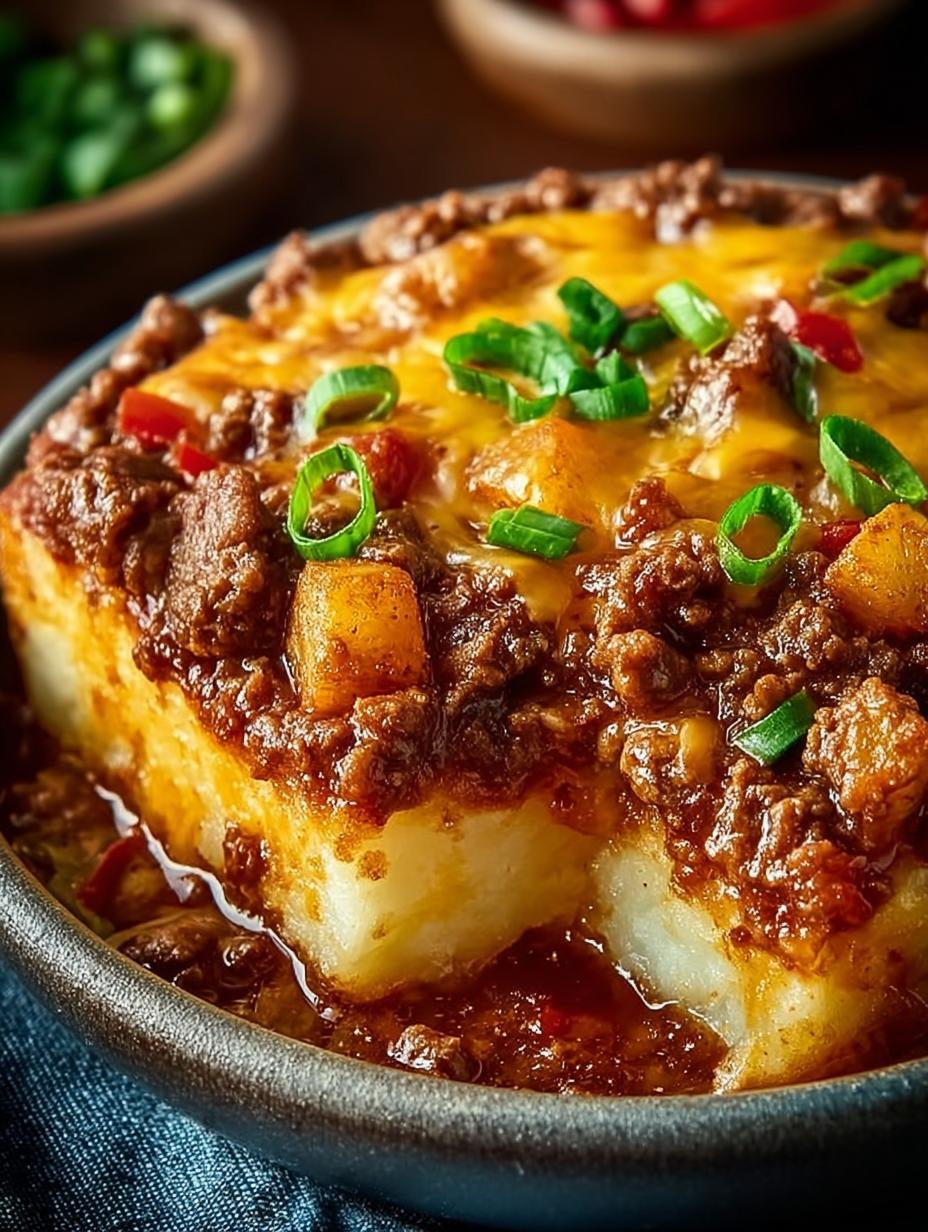 Delicious Slow Cooker Cowboy Casserole served warm with melted cheese