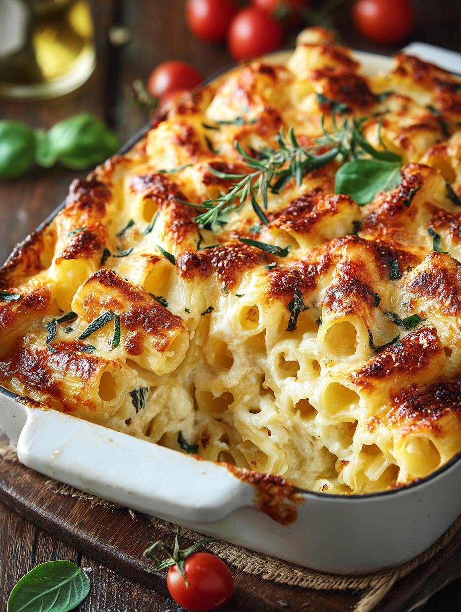 Delicious Three Cheese Baked Rigatoni Recipe for Comfort - Three Cheese Baked Rigatoni - main visual representation