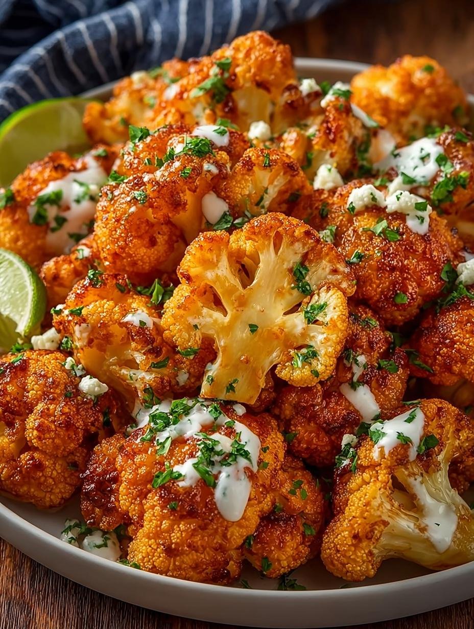 Irresistible Air Fryer Buffalo Cauliflower crispy bites ready to serve