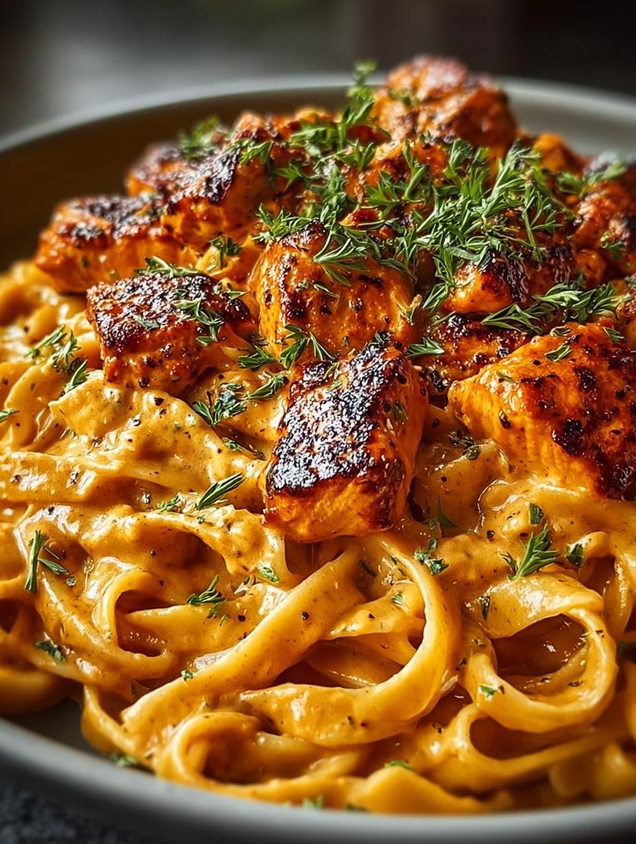 Irresistible Butter Chicken Pasta Creamy served in a bowl