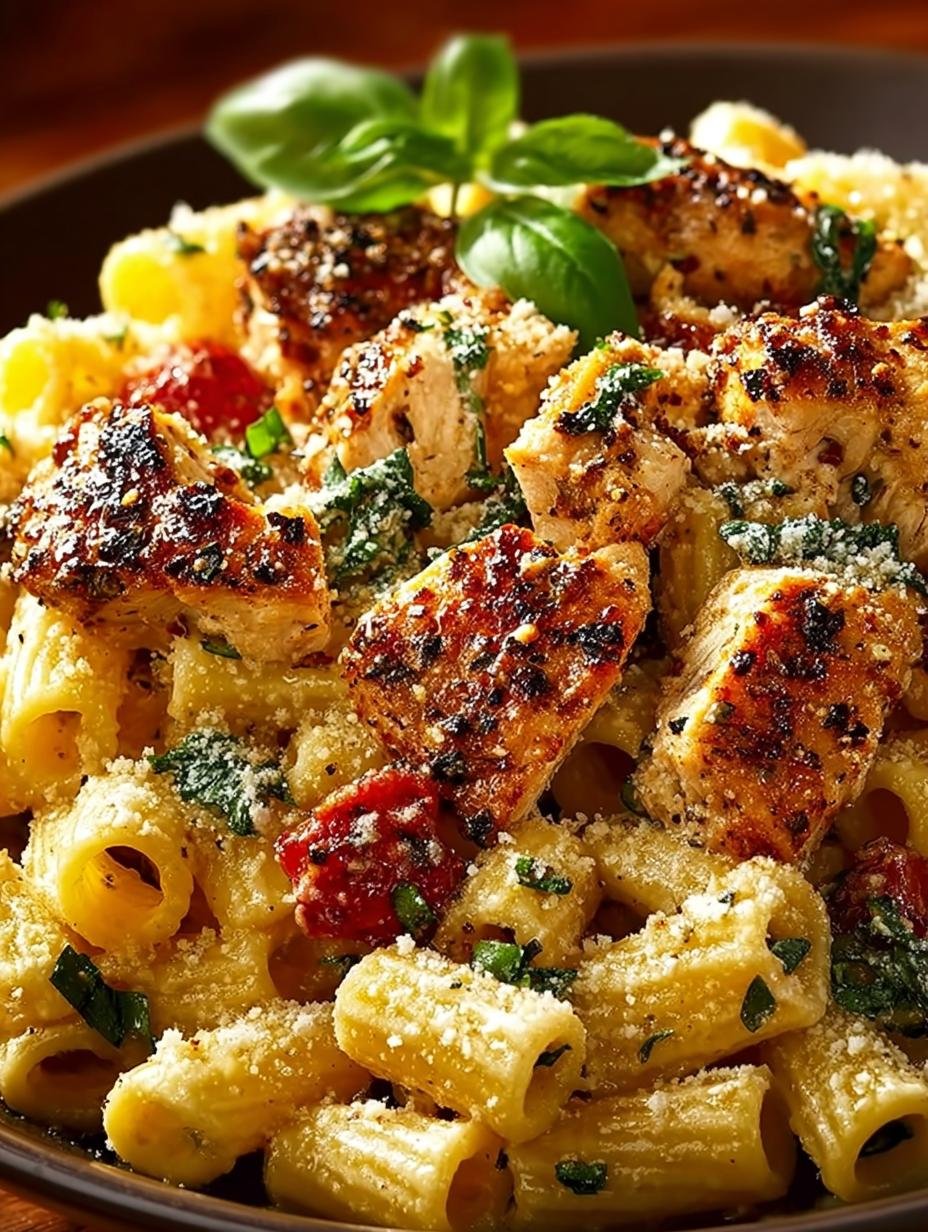 Creamy Parmesan Marry Chicken Pasta with cherry tomatoes and basil