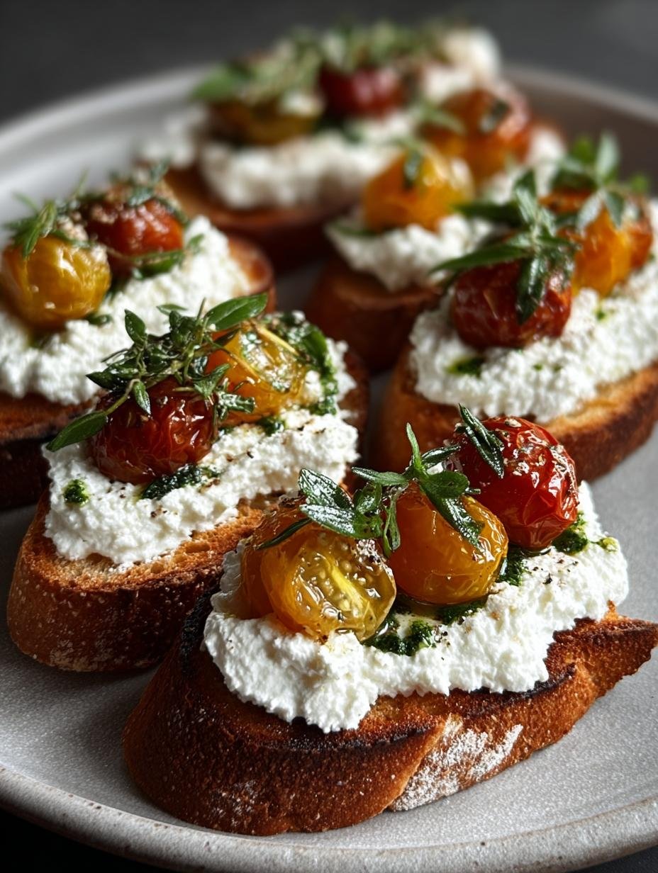 Delicious Ricotta Crostini with various toppings displayed beautifully