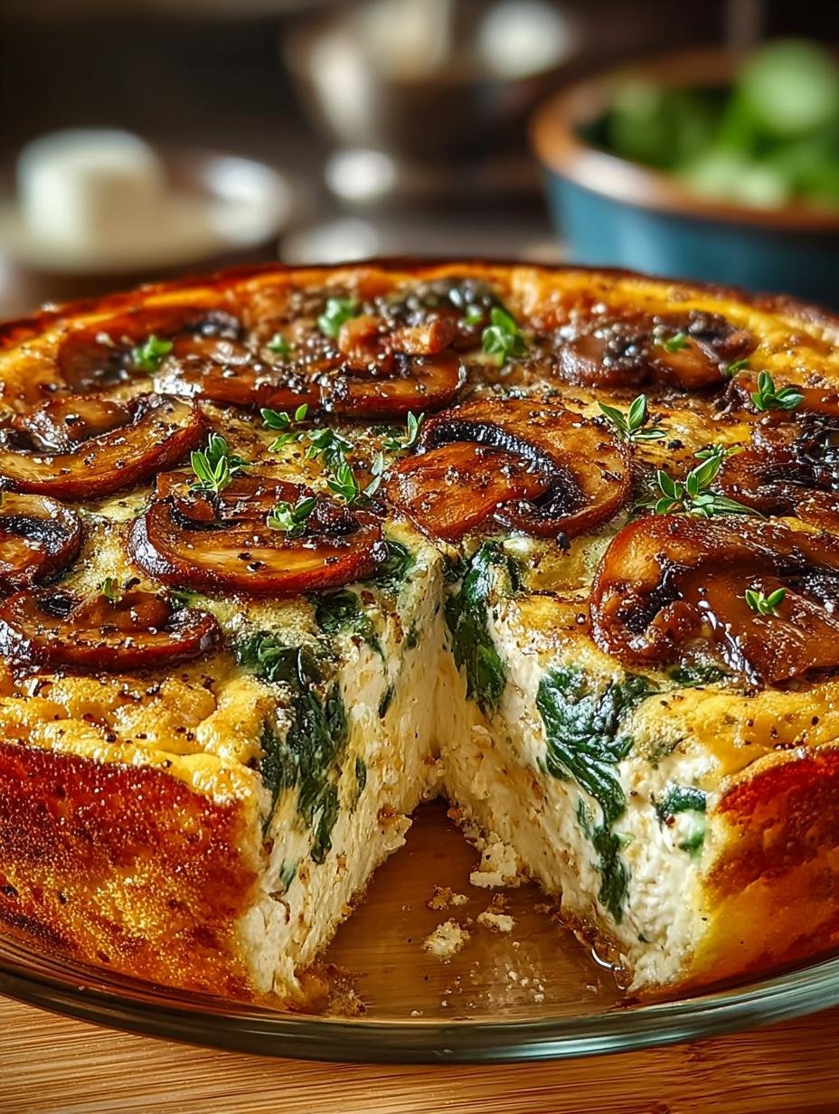 Delicious Spinach Feta Crustless Mushroom Quiche Recipe