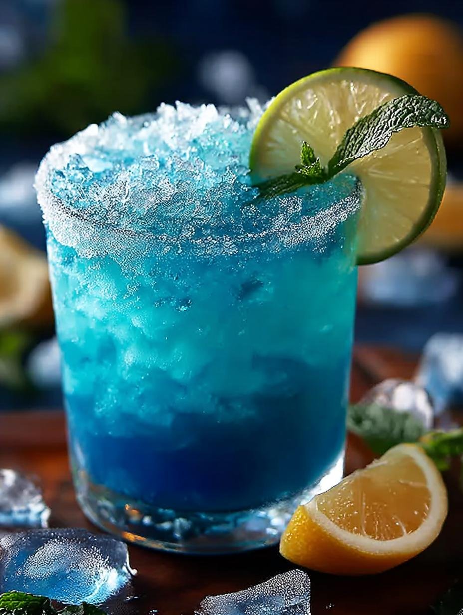Refreshing Blue Lagoon Mocktail with vibrant colors and garnishes