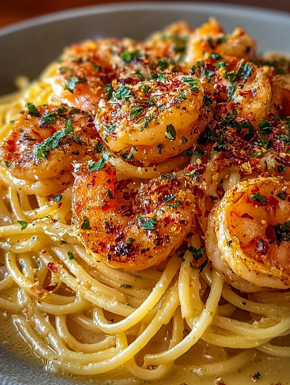 Creamy Garlic Shrimp Spaghetti