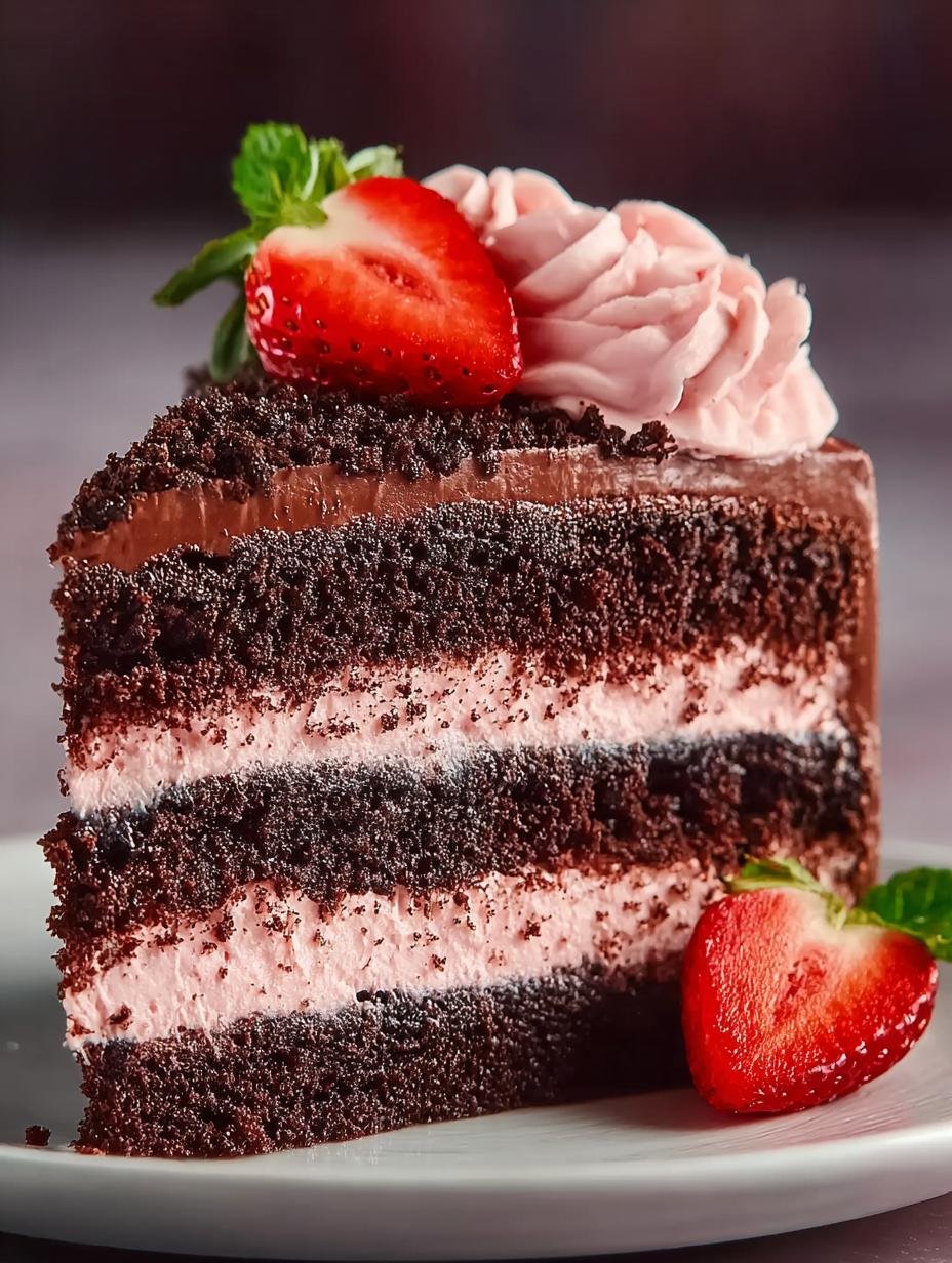 Delicious Dark Chocolate Cake with Strawberry Buttercream - Dark Chocolate Cake with - additional detail