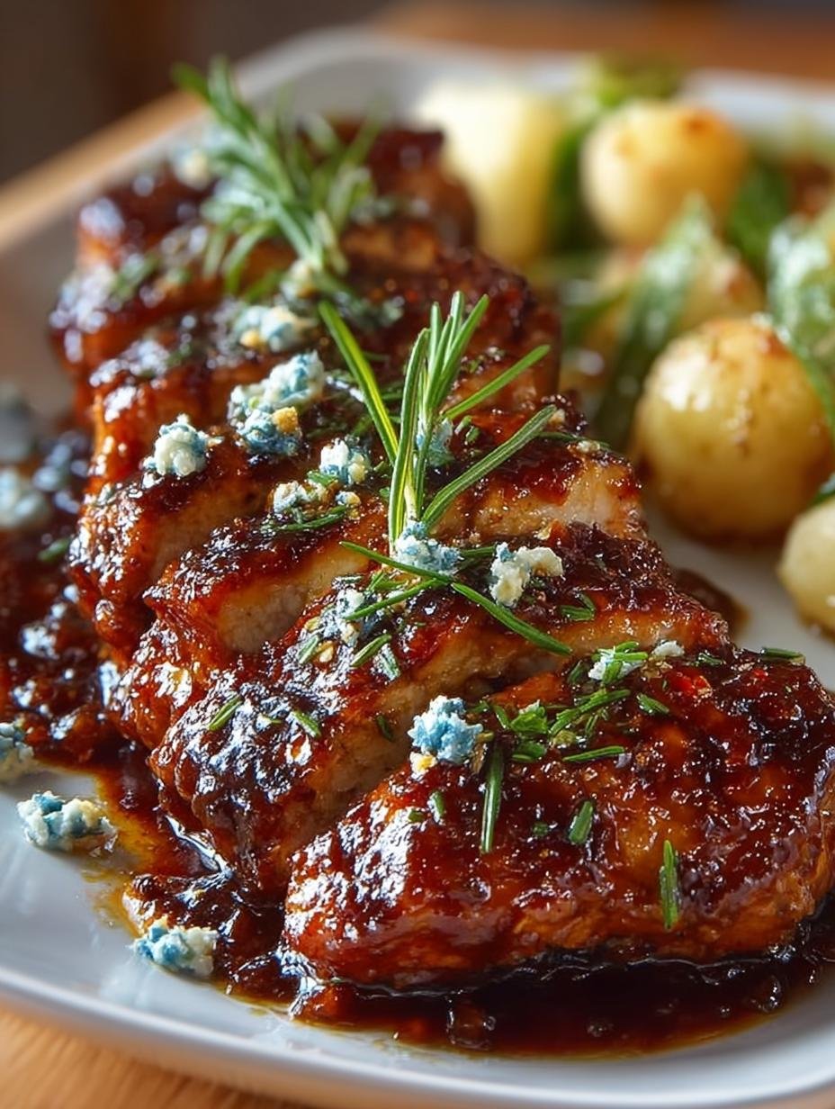 Delicious Honey BBQ Chicken Garlic with Cheesy Potatoes served on a plate
